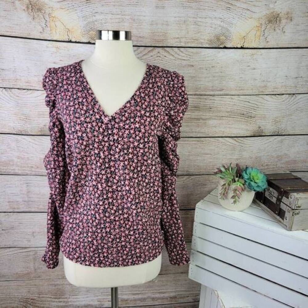 Ann Taylor LOFT Women's Ditsy Floral Puff‎ Sleeve Top Size Medium